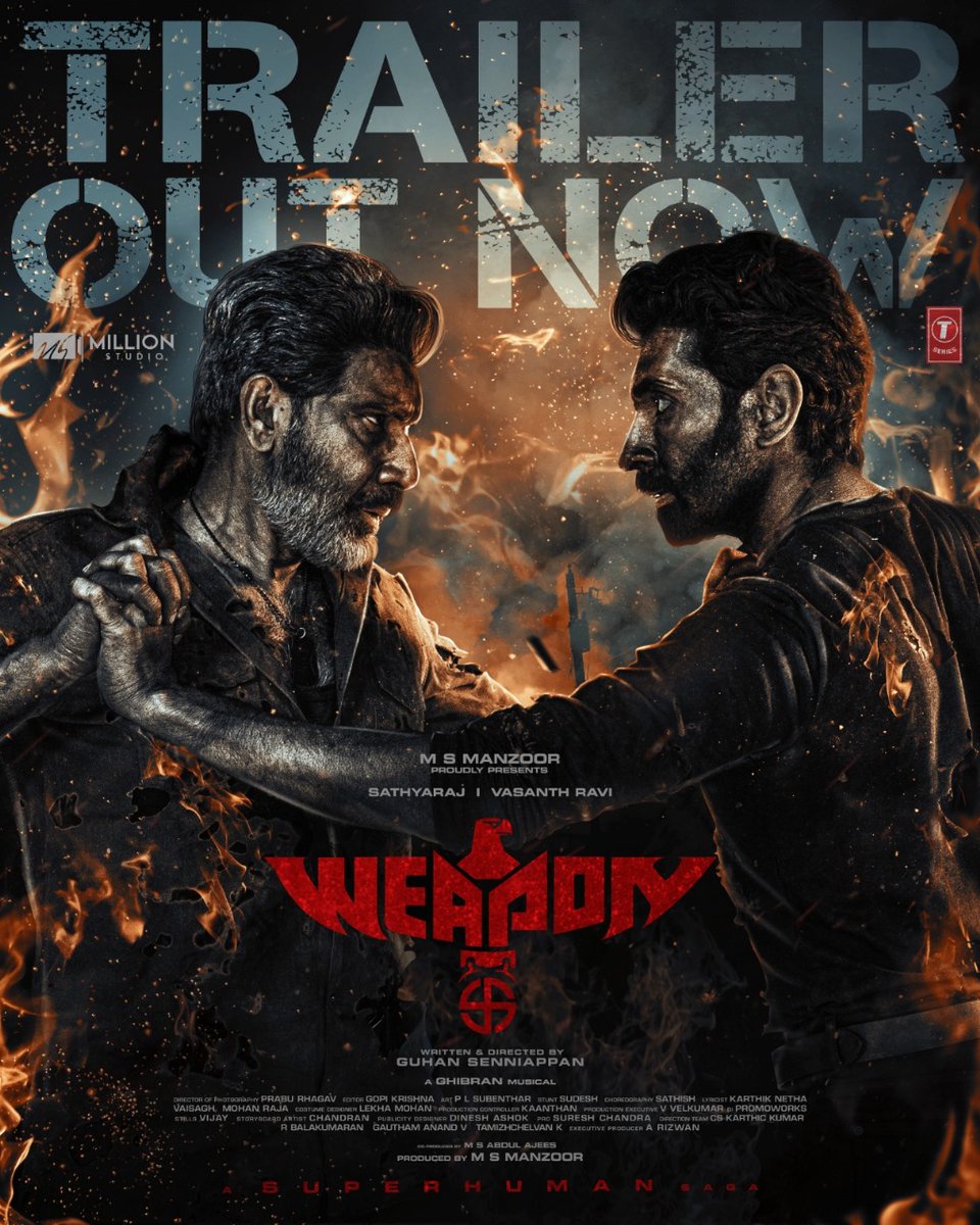 The hunt for a lethal & indestructible #Weapon leads to the impossible Watch the action-packed #WEAPONTrailer right away youtu.be/QCciF0dOKR4?si… @MillionStudioss @Abdulkaderoffl @manzoorms #Sathyaraj @GuhanSenniappan @iamvasanthravi @DirRajivMenon @Rajeev_gpillai