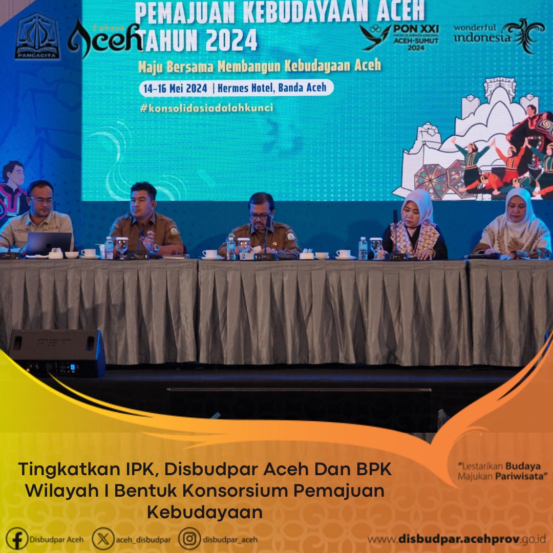 Dinas Kebudayaan Aceh berkolaborasi dengan Balai Pelestarian Kebudayaan Wilayah I Provinsi Aceh membentuk konsorsium pemajuan kebudayaan. Langkah tersebut bertujuan untuk membahas strategi peningkatan Indeks Pembangunan Kebudayaan Aceh (IPK) yang masih di bawah rata-rata nasional