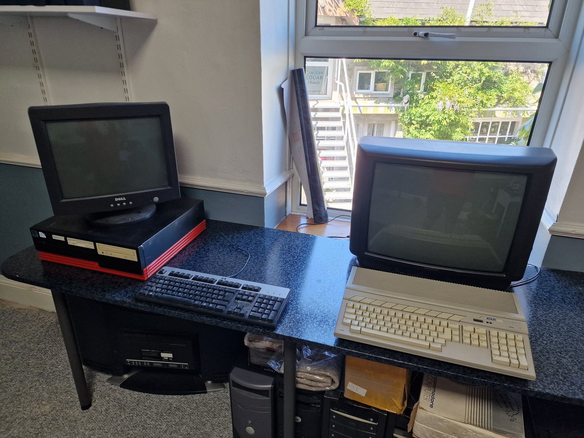 MicroHistroy's tweet photo. Hi everyone. It's been a while since we last posted an update. 
But anyway...
✅ Shelving is finished
✅ Speecy is working
✅ C64 is working
✅ BBC is working
✅ CPC is working
✅ QL is working
✅ PC pentium 90/ms-dos/win 3.11
✅ Atari St is working

Console corner is next 😎 https://t.co/oNMZqYTgXm