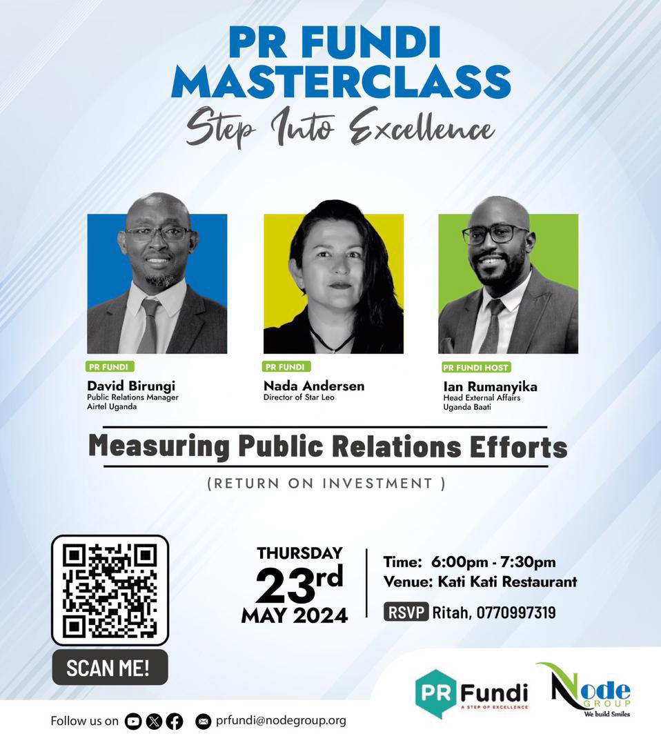 It's important to set specific key performance indicators (KPIs) for PR if you are to measure your contribution to the business. We discuss how to set your Key performance indicators, and more in the next #PRFundiMasterClass Register here ➡️nodegroupltd.typeform.com/to/W6JGsnv8