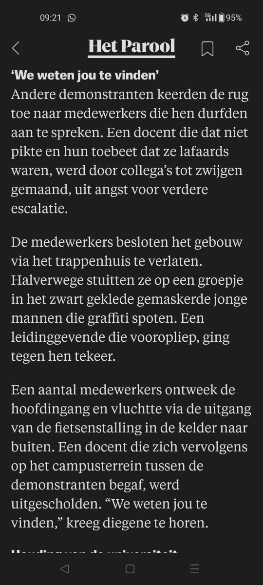 De '''veilige werkomgeving''' die UvA heet:

14 medewerkers van de UvA over de gemaskerde actievoerders op Roeterseiland: ‘Ik sta nog te trillen op mijn benen’
parool.nl/a-baedd390
