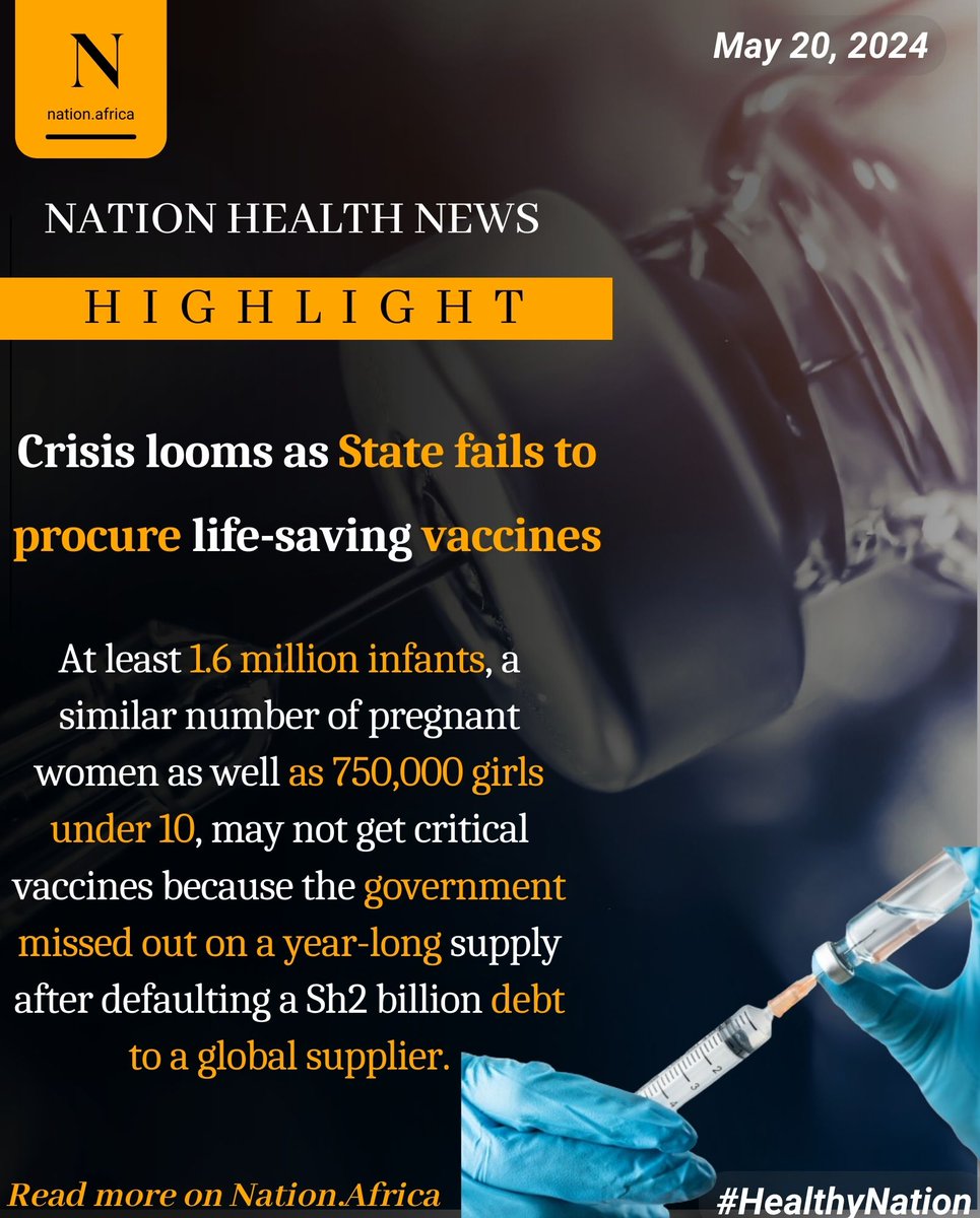 Crisis looms as State fails to procure life-saving vaccines
#HealthyNation nation.africa/kenya/health/c…
