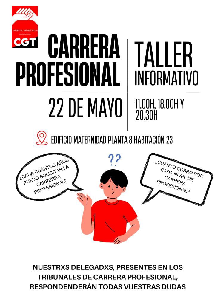 CGTGulla's tweet photo. Al comienzo de cada año se inicia el plazo para la solicitud del siguiente nivel de carrera profesional y siempre hay dudas entre lxs compañerxs.
X eso nuestrxs delegadxs de CGT, presentes en los tribunales de carrera profesional se han preparado este taller para todxs vosotrxs. https://t.co/4IiYQI7clh