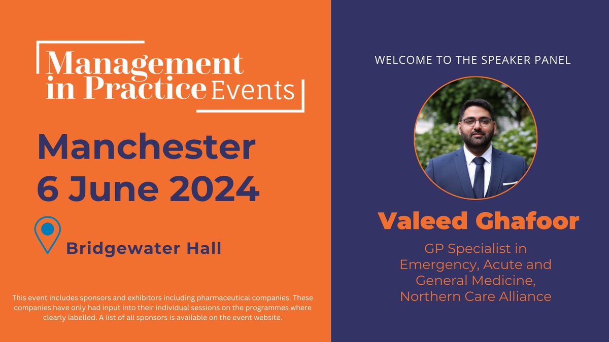 Another brilliant speaker has joined the line-up for Management in Practice Manchester - please welcome: @DrVGhafoor Valeed will deliver a talk on lessons learnt from practice including purposeful recruitment and still matrix examples - find out more: buff.ly/4aEpKKy
