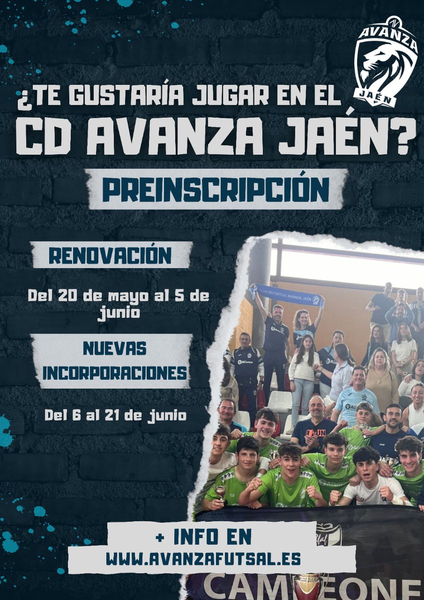 🦁 ¿Te gustaría jugar en el Club Deportivo Avanza Jaén la temporada 24/25? ➡️ El Club abre el proceso de preinscripción a través de renovaciones y nuevas incorporaciones para las categorías base. avanzafutsal.es/formulario-pre… #CorazóndeLeón 💙