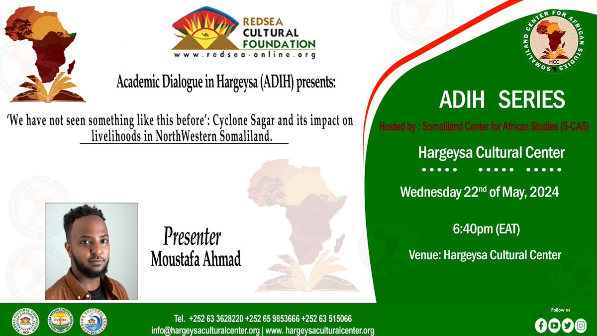 In the spirit of Climate Change research, this week we have our ADIH session with @Mustafe_Ahmad , an emerging researcher presenting his research work titled: ‘We have not seen something like this before’: Cyclone Sagar and its impact on livelihoods in NorthWestern Somaliland