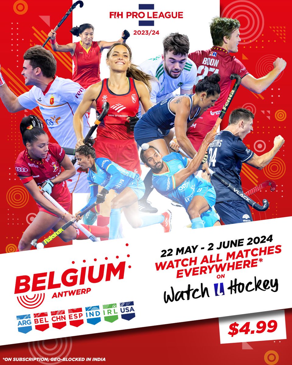 #FIHProLeague action is back this week! The business end of the season starts off from Wednesday, 22 May, in Antwerp, Belgium with both men's and women's teams in action. 📲 Stream all the games LIVE worldwide on Watch.Hockey!
