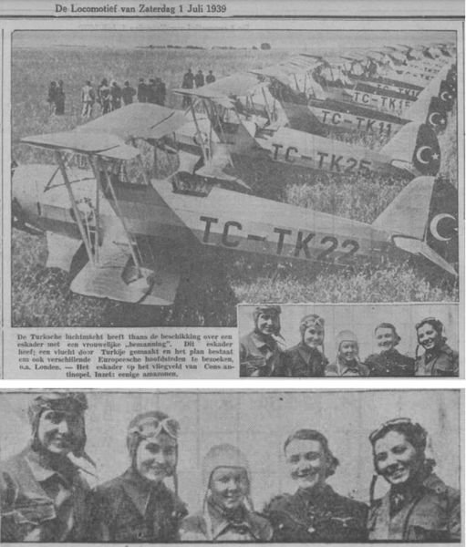 'Türk Hava Kuvvetleri'nin artık tamamı kadınlardan 
   oluşan bir filosu var.'
📷 Kaynak: Hollanda gazetesi 'De Locomotief' 
📷 01-07-1939
(Cengiz Söğütlü arşivinden)