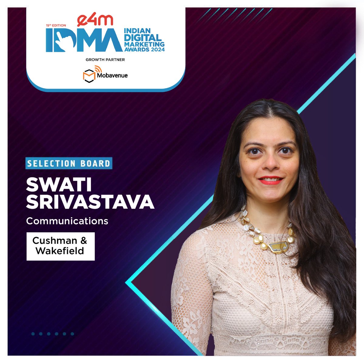 Let's extend a warm welcome to Ms. #SwatiSrivastava, Communication- @CushWake, as she joins our selection jury. We're excited to witness her expertise in digital marketing strategies as she helps us honor excellence at #e4mIDMA 2024! 🏆

Deadline - 25th May 2024

Register here-