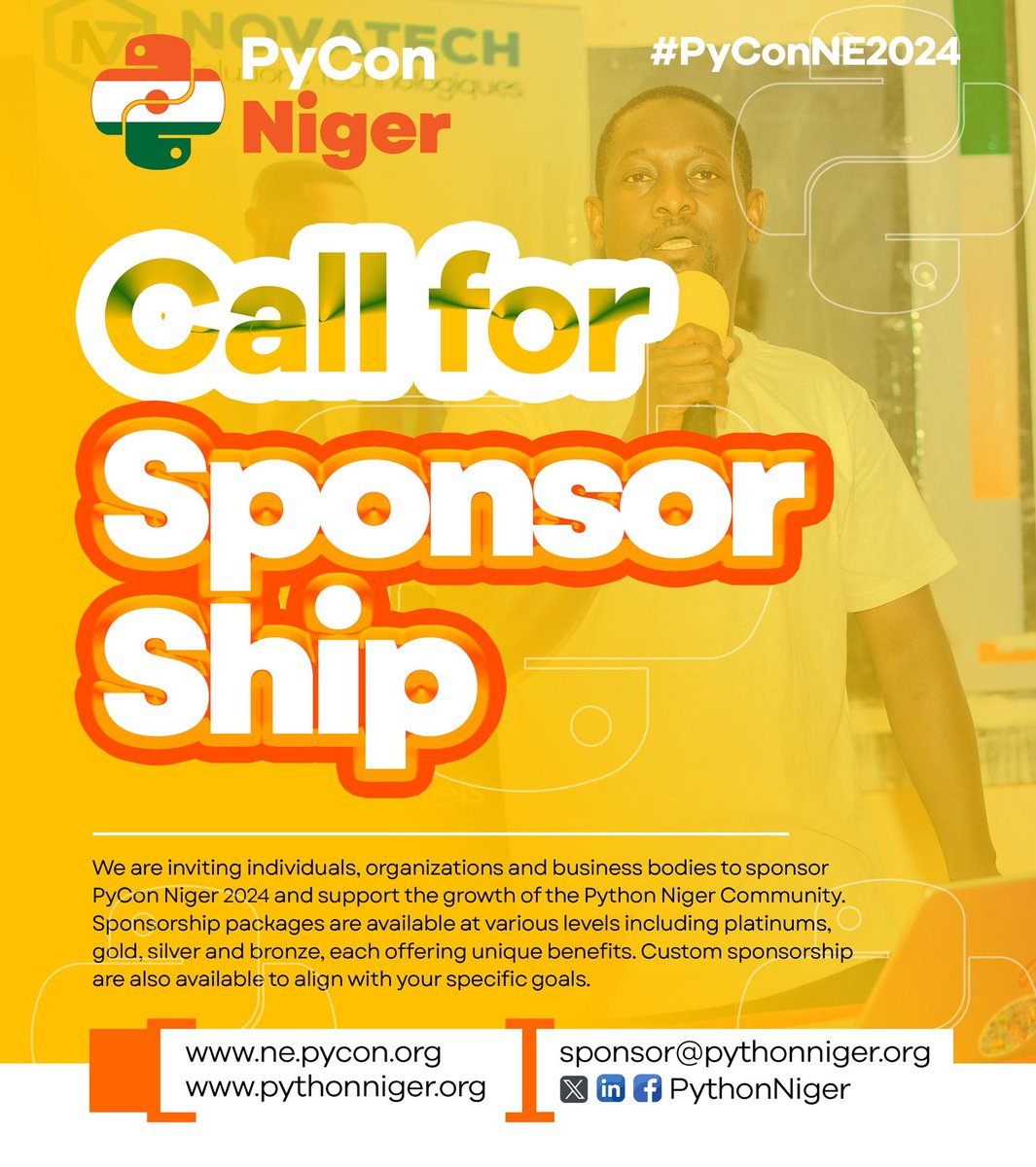 pyconniger's tweet image. PyConNiger 2024 will be on September...! 🎉

🚀 We are looking for sponsors to make this event a success. Support the Python community and benefit from exceptional visibility!

📩 Interested? Send us a DM or email us at sponsor@pythonniger.org