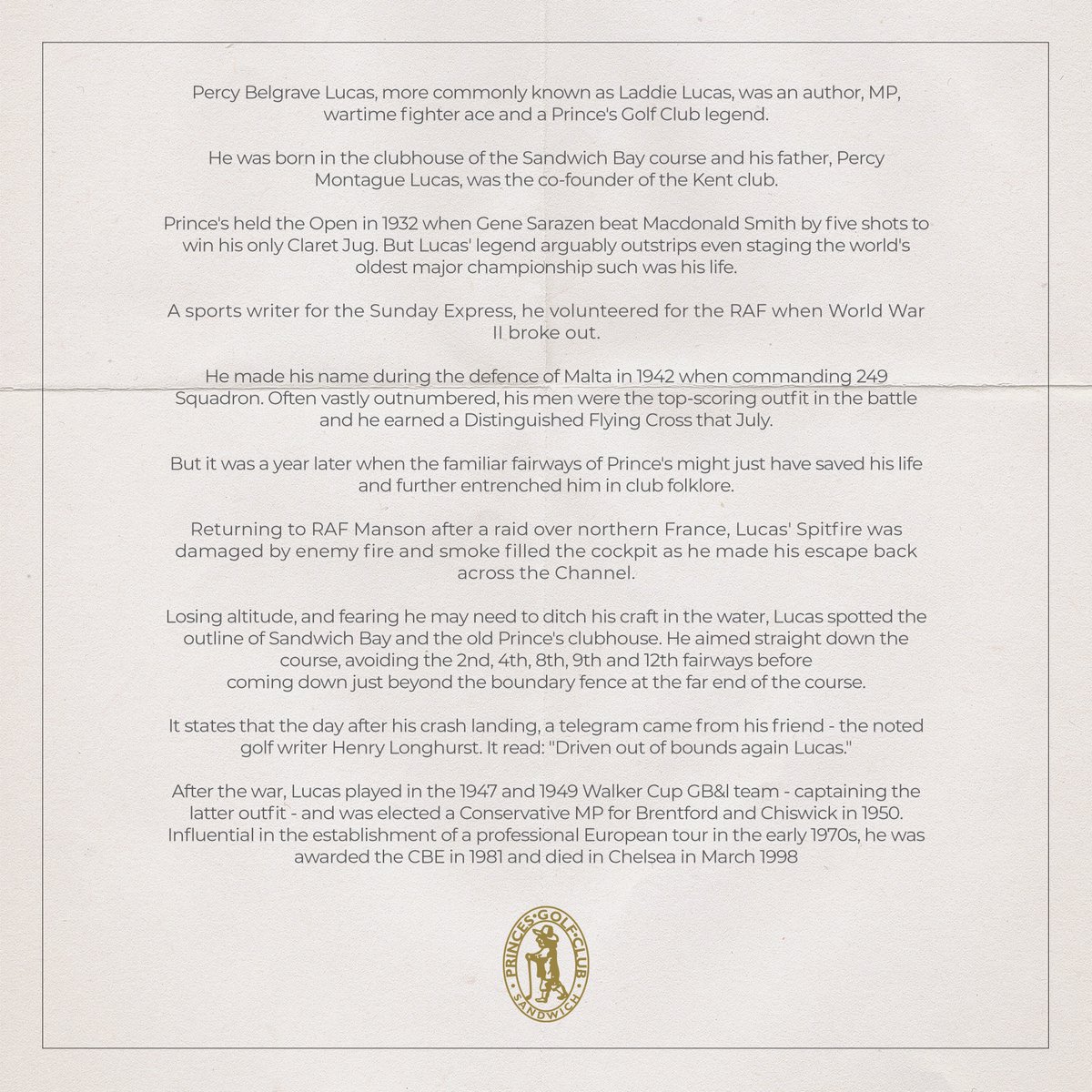 Custom cover designed for <a href="/Princesgolfclub/">Princes Golf Club</a> 
In honour of Laddie Lucas - author, MP, wartime fighter ace and Prince’s Golf Club legend. 

Get in touch with us to bring your ideas to life ⛳️