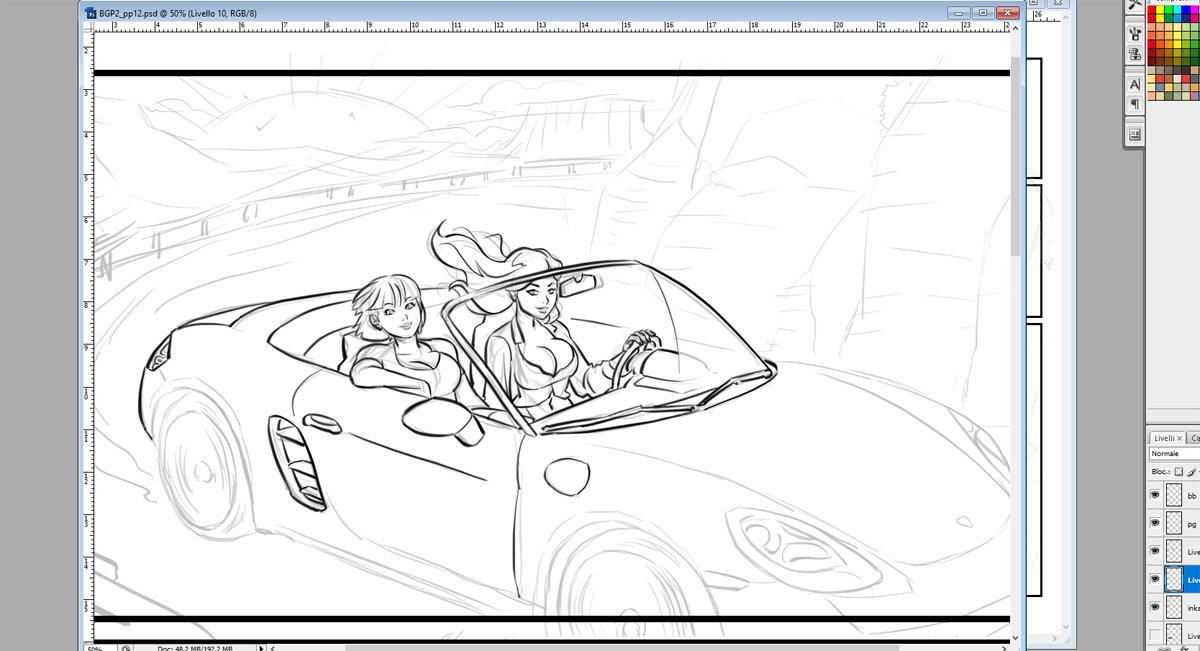 Let's start the week inking some nice girls on a racing car! #digitalink #comics #sketch #pencil #comicpage #nicegirls #prettygirls #racingcar #traveling #disegno #fumetto #illustrazione