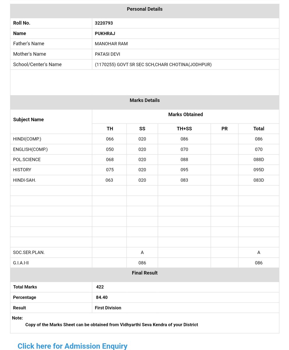 Congratulations small brother pukhraj 🎉🎉🎉 84.40%