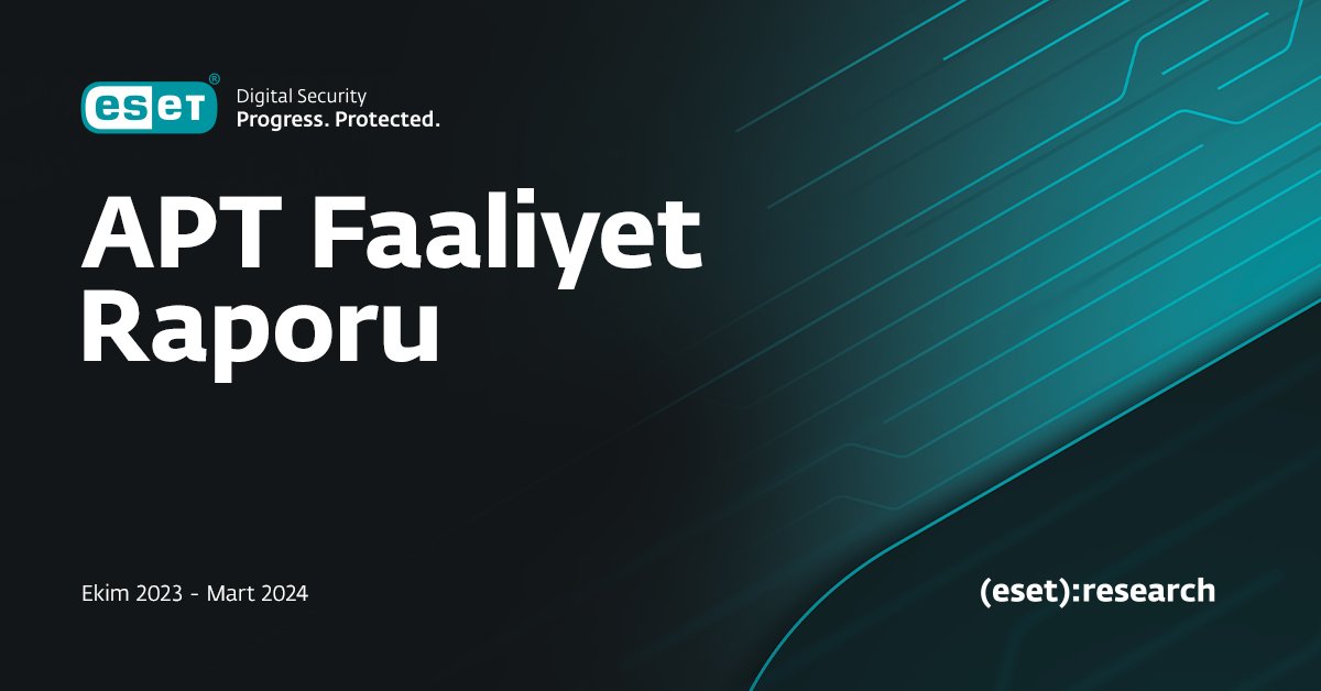 🔥 Yeni ESET APT Etkinlik Raporu karşınızda! ESET'in 2023'ün son çeyreği ile 2024'ün ilk çeyreğine yönelik kapsamlı raporuyla en son APT faaliyetlerine ilişkin öngörüleri yazımızda bulabilirsiniz. 
#ESET #ProgressProtected #CyberSecurity
bit.ly/4bC3Qb2