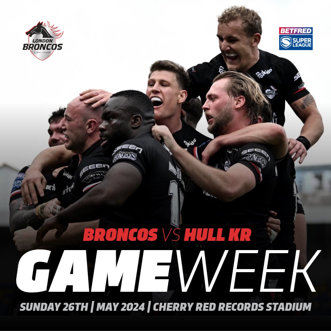 🗣️| 𝐈𝐓’𝐒 𝐆𝐀𝐌𝐄𝐖𝐄𝐄𝐊!! Refreshed and recharged ready to get back to action this Sunday 💪 🗓️ Sunday, 26th May ⏰ 3pm KO 🆚 @hullkrofficial 🎟️ londonbroncos.ticketco.events/uk/en/e/london… ⁉️ 𝐖𝐢𝐥𝐥 𝐲𝐨𝐮 𝐛𝐞 𝐭𝐡𝐞𝐫𝐞? #WeAreLondon🏉