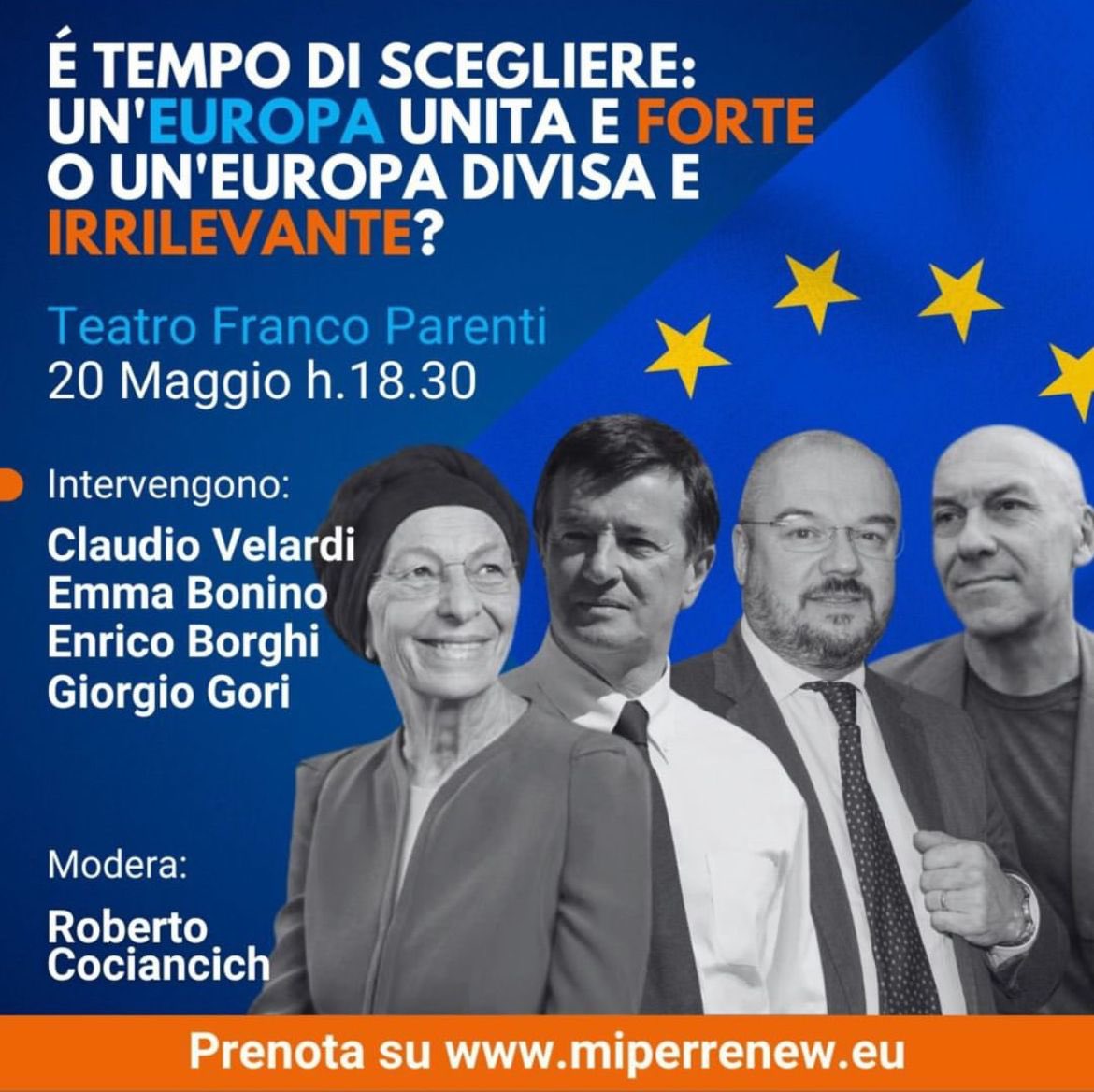 Oggi sarò a Milano al Teatro Parenti per confrontarmi con @emmabonino @giorgio_gori e @claudiovelardi sui temi dell’Europa. Un’occasione per porre il tema degli Stati Uniti d’Europa, e dell’esigenza di un europeismo riformista contrapposto al nazionalismo sovranista della destra
