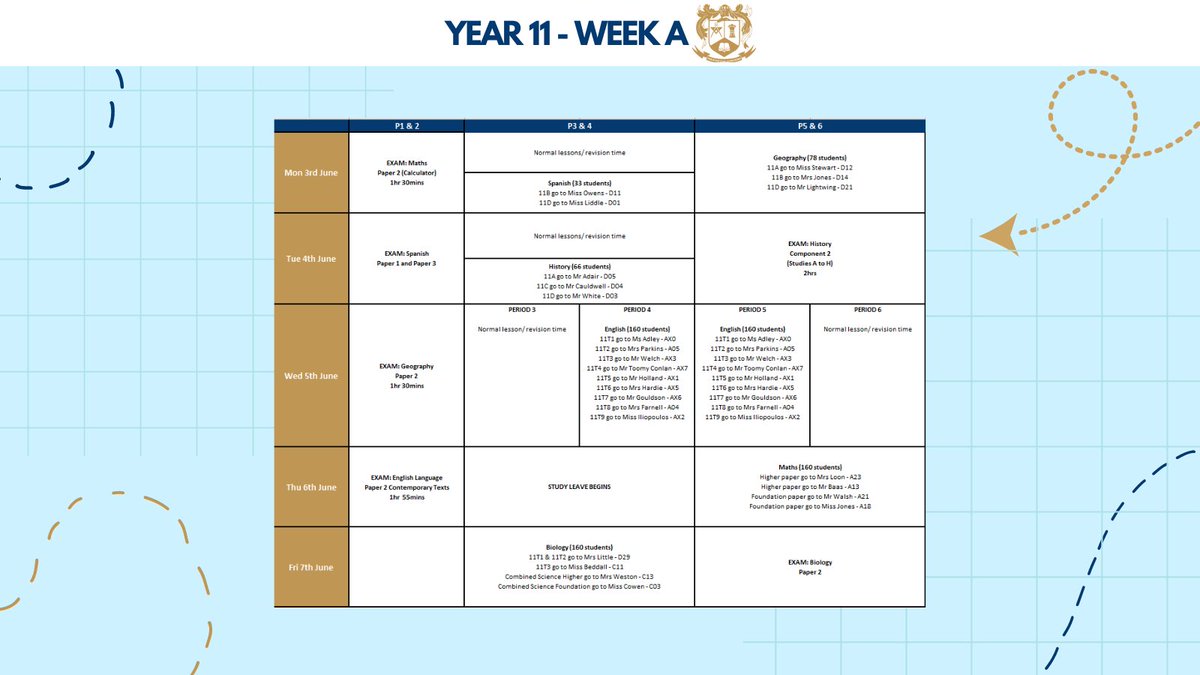 MosslandsSchool's tweet image. Year 11, Week A is HERE! 📝You&apos;ve got this. 😅 Deep breaths, everyone! #studyschedule #examseason #year11
