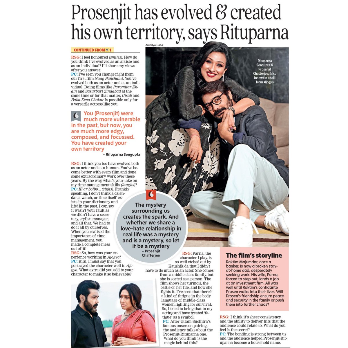 Prosenjit Chatterjee and Rituparna Sengupta will mark their 50th film together with Kaushik Ganguly's Ajogyo. In a recent interaction with us, the duo interviewed each other and reminisced about their journey.

Pics: Anindya Saha

#prosenjitchatterjee #rituparnasengupta