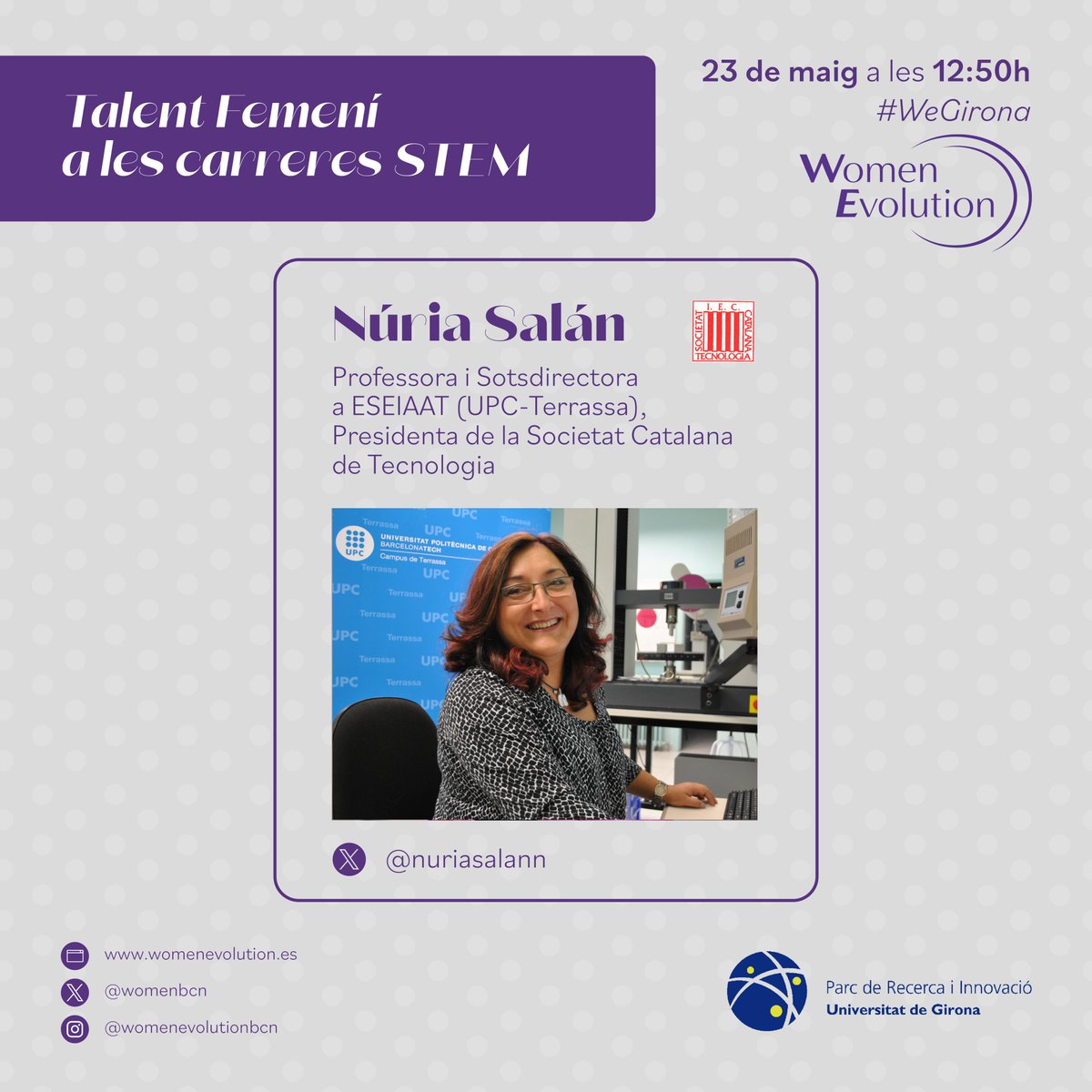 WomenBcn's tweet photo. 👍⭐#WeGirona “Evolution &amp; Grow” Com animem a les joves a estudiar carreres de l'àmbit STEAM? Ens ho explicarà la gran experta @nuriasalann a la Taula "Talent Femení a les carreres STEM"
 🗓️23 de maig @ParcUdG 
#STEM #donesStem #universitàries #estudiants #joves #carreresSTEM https://t.co/jXavgafecO