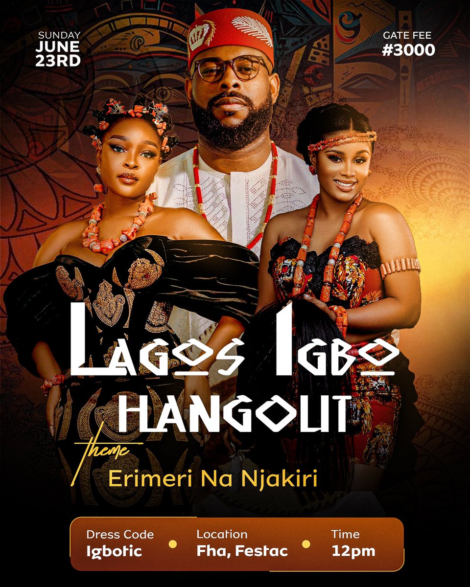The #LagosIgboHangout season is here! Celebration of Ndigbo's food & culture. We are also welcoming friends of Ndigbo to come enjoy all these with us. Sunday , 23rd of June 2024! Get your tickets and that of loved ones here : shows.ng/event/LAGOS-IG… I will be here would you?