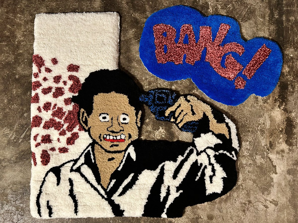 R10911r's tweet photo. .
『SONATINE』
60cm×60cm
『BANG!』
25cm×45cm
（写真②はA4用紙と比較）

https://t.co/nckWXkiMFT…

#タフティング #ラグ #tufting #rug #ソナチネ #sonatine #bang #北野武 #ビー���たけし #たけし https://t.co/kL37yDOr7e