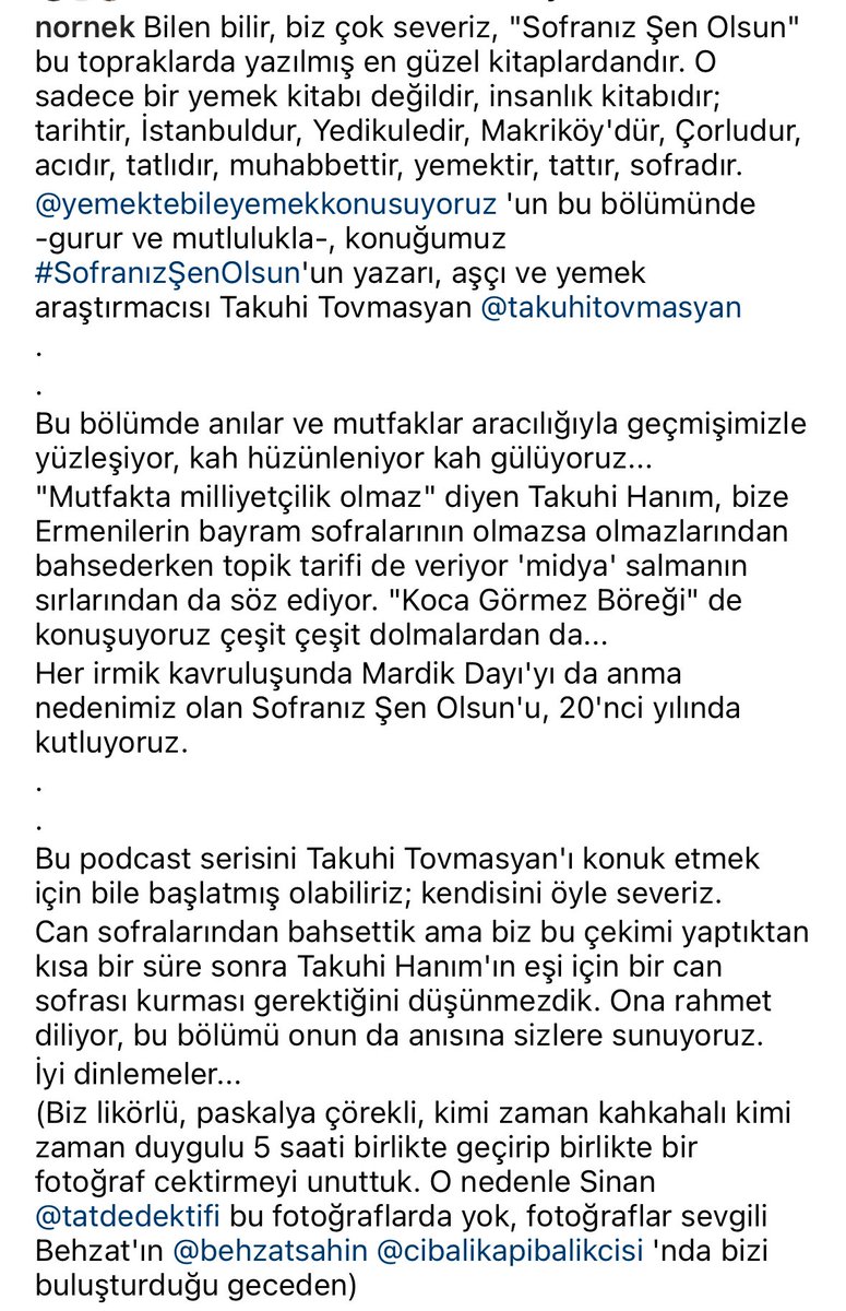 Sofranız Şen Olsun, bizim için sadece yemek değil bir insanlık kitabıdır; tarihtir, İstanbuldur, Yedikuledir, Makriköy'dür, Çorludur, acıdır, tatlıdır, muhabbettir, yemektir, tattır, sofradır. #YemekteBileYemekKonuşuyoruz 'da konuğumuz Takuhi Tovmasyan youtu.be/K6CGt98mN2I?si…