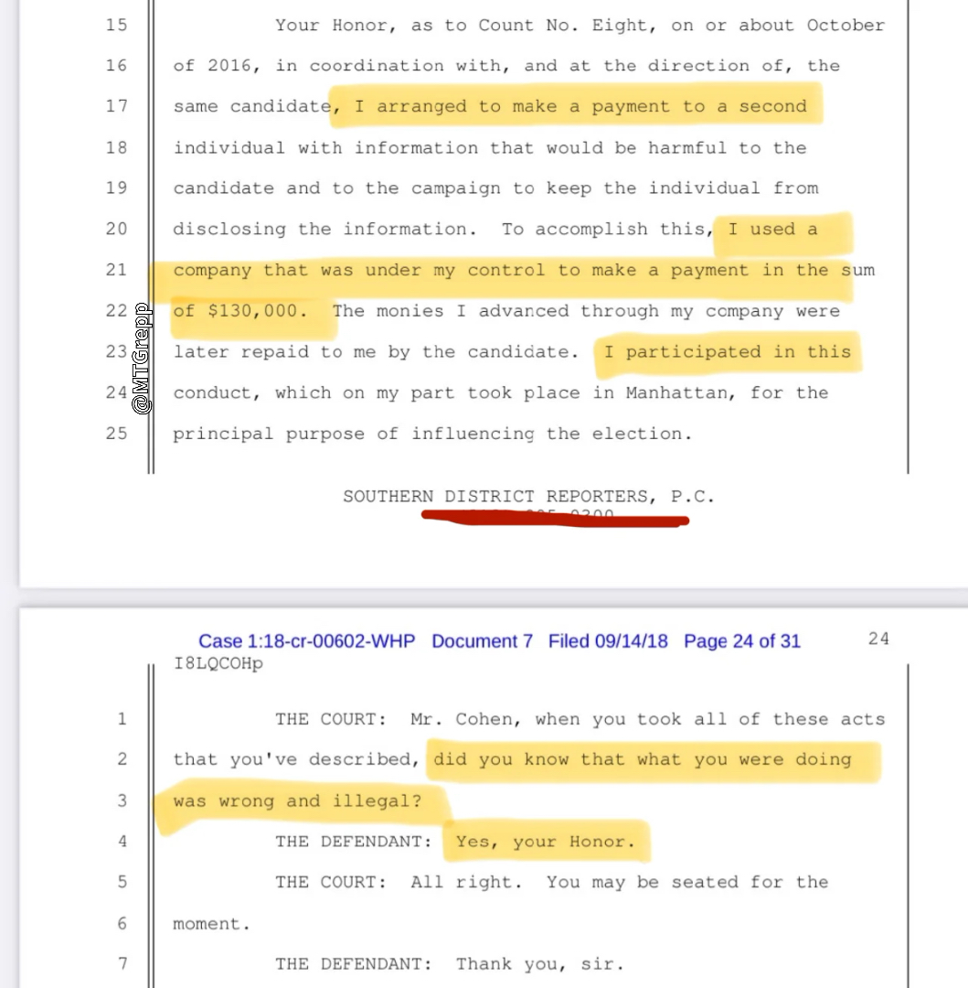 Donald Trump can't share this because of Judge Merchan's shameful gag order. BUT WE CAN Here is the Court transcript of Michael Cohen pleading GUlLTY to committing a CRlME IT WOULD BE A SHAME IF WE ALL MADE IT VIRAL ON 𝕏 YOU ALL KNOW WHAT TO DO, ALSO TELL ME WHAT YOU THINK👇