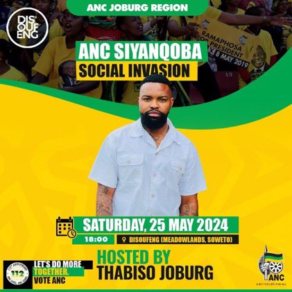 okes 🥹🥳 The ANC Joburg region event, #AncAtDisoufeng, is taking place! #SiyanqobaRally is winding down. Let's get together, accomplish more, and cast ANC votes! Maybe there areyeng SiyanqobaRally🔥👌🫶 @DISOUFENG_PUB