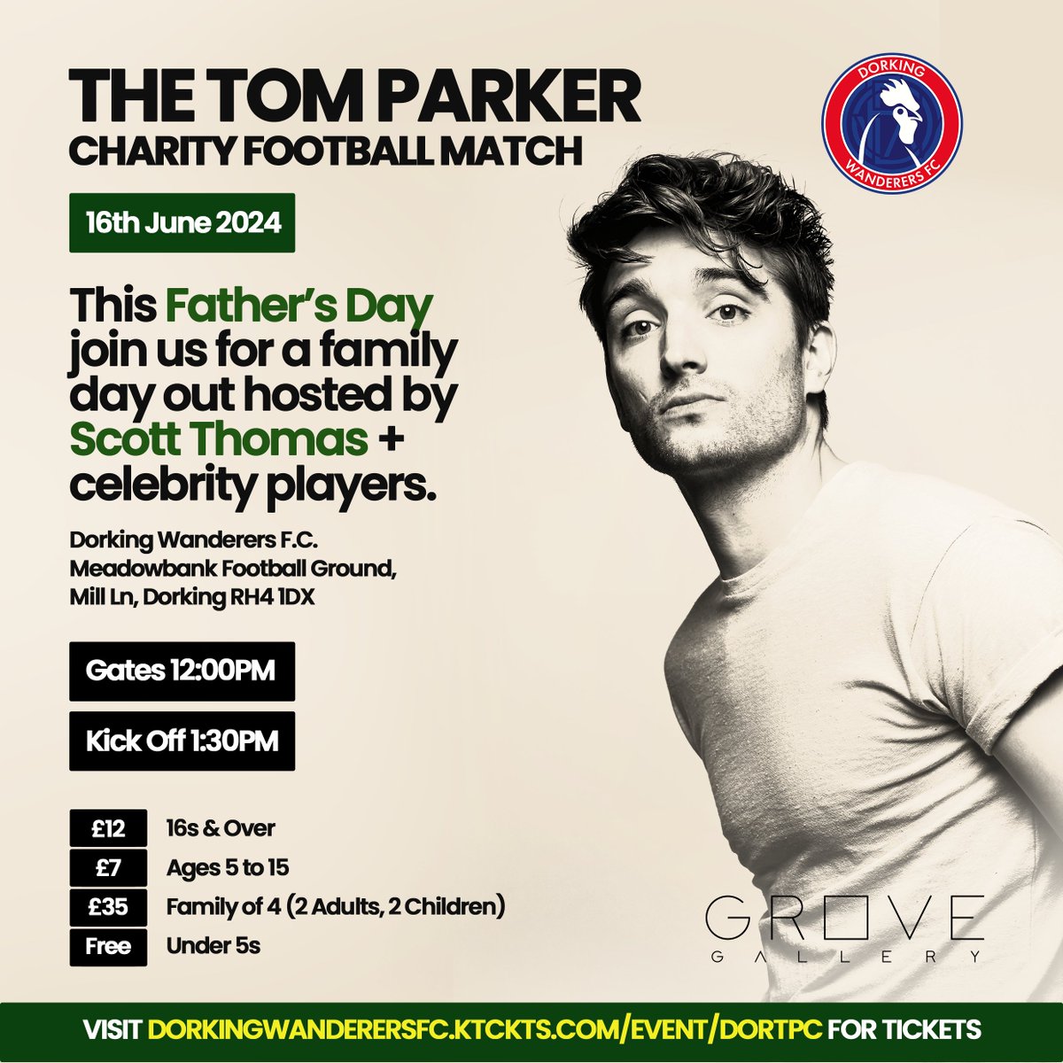 TOM PARKER CHARITY MATCH AT MEADOWBANK STADIUM 🏟️ Join us & a host of celebrities at Meadowbank Stadium on Sunday 16th June for the Tom Parker Charity match. All proceeds going towards the Tom Parker Foundation. Book your tickets today 👇 dorkingwanderersfc.ktckts.com/event/dortpc/t…