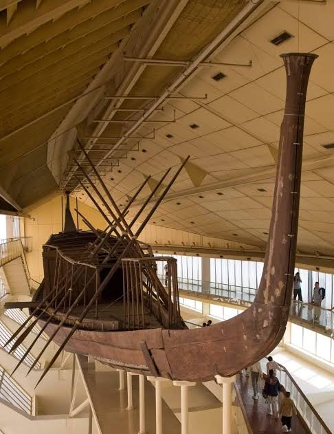 The Khufu ship is an intact full-size solar barque from ancient Egypt that was sealed into a pit around 2500 BC, during 4th Dynasty of the Old Kingdom of Egypt at the foot of the Great Pyramid of pharaoh Khufu in the Giza pyramid complex. It was apparently part of the extensive