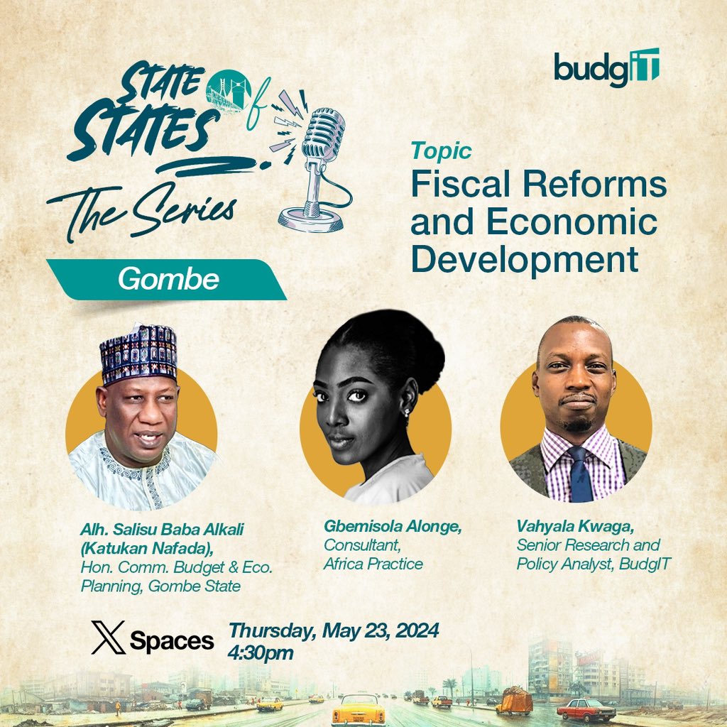 📢 #SoStheSeries is here! This month, we’re focusing on the fiscal reforms & economic development status of Gombe State. Join Salisu Baba Alkali, Commissioner, @Gombe_BPoffice, @GbemiAlonge, Africa Practice Consultant, & @BudgITng’s @Thegrey8. 👉 x.com/i/spaces/1ynga…