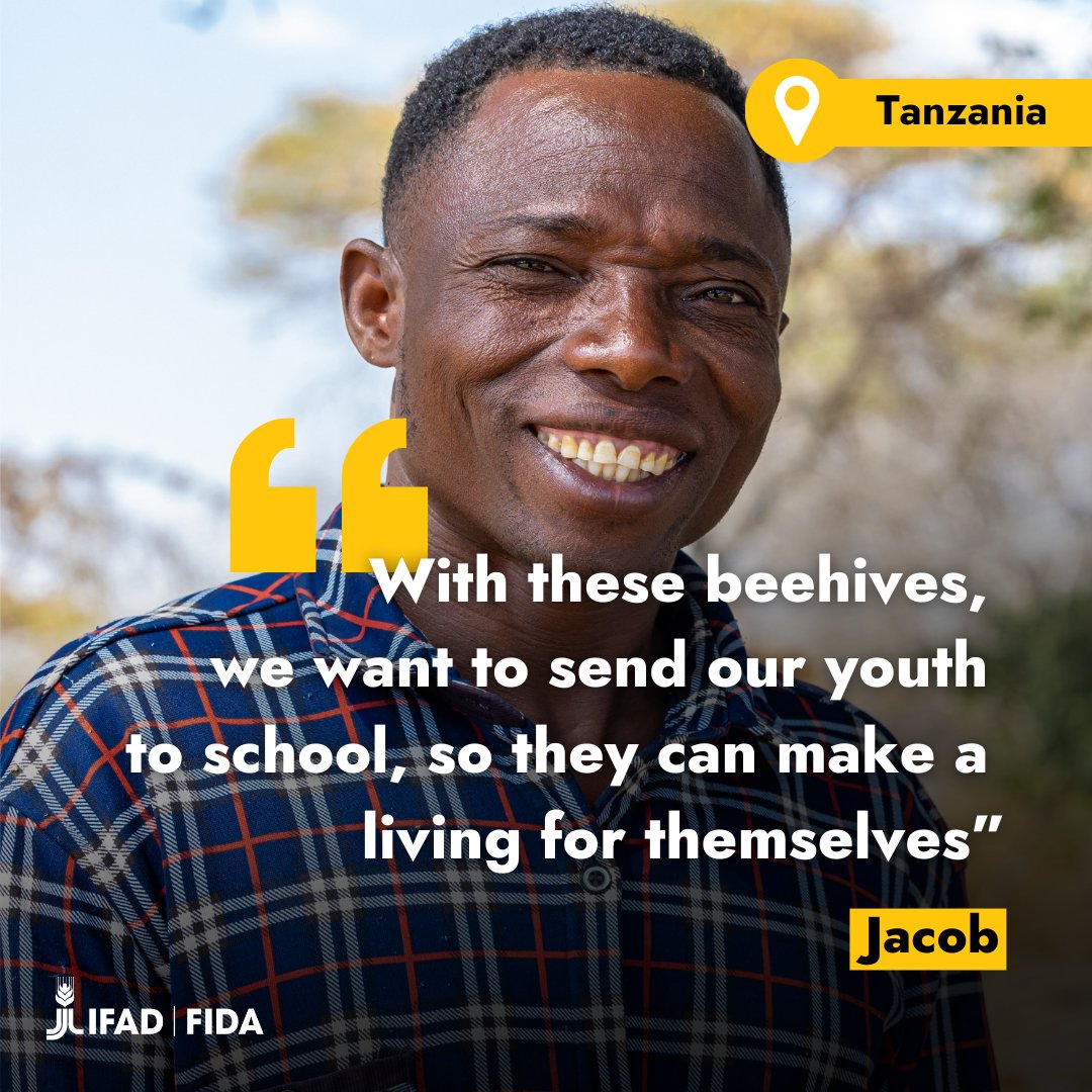 Jacob leads the beekeeping group in the Hadzabe community in #Tanzania. With inputs from an IFAD-supported project, this long standing tradition has become more profitable and efficient. Proceeds are shared within the community, supporting youth, women, elders✨