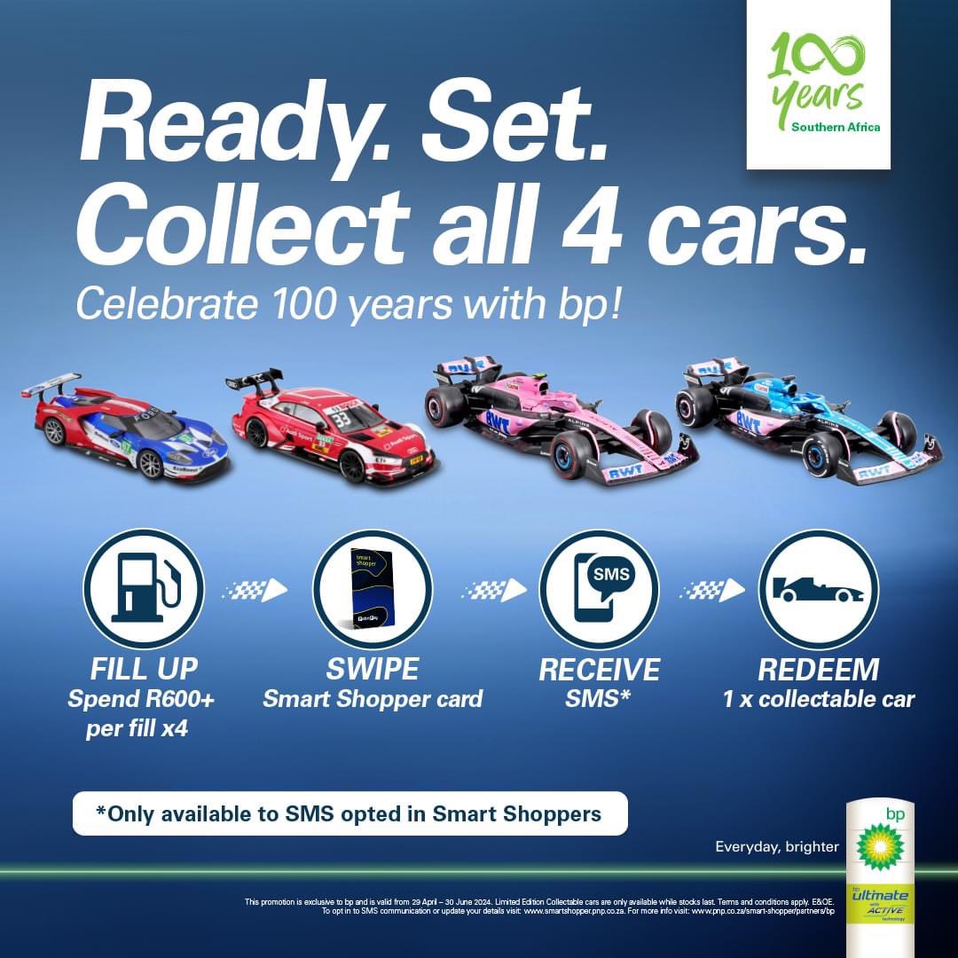 Rev up for real rewards! Cheers to 100 years and receive your very own collectable car after filling up 4 times with your Smart Shopper! 🏎️💥

#EverydayBrighter #100yearswithbp