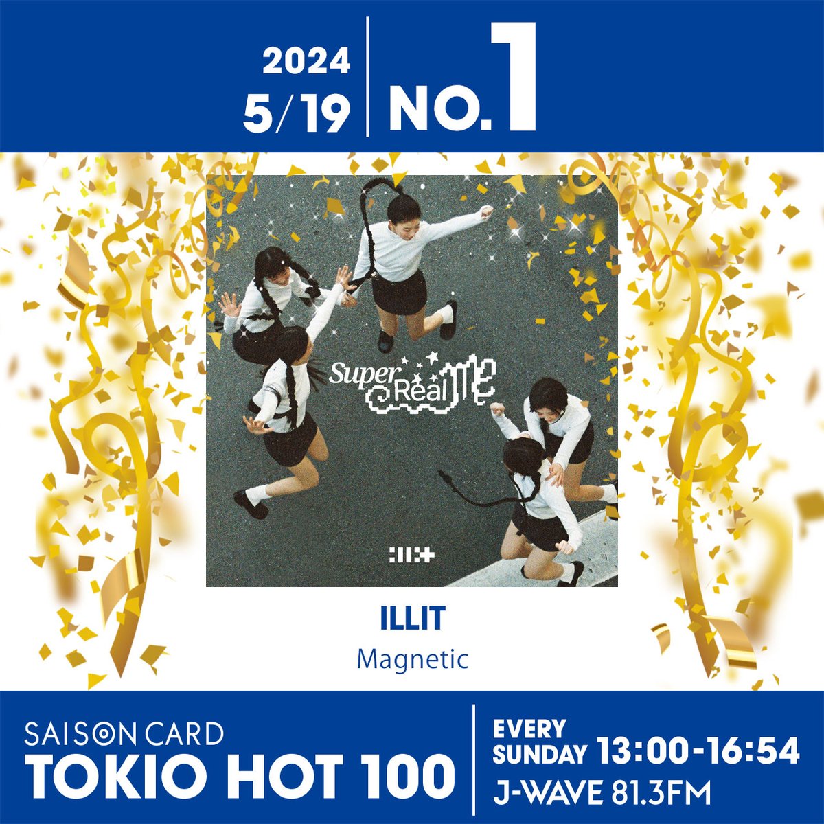 【最新チャート】

#ILLIT『#Magnetic』が首位獲得！

J-WAVE『TOKIO HOT 100』（@tokio_hot100）でK-POPグループがナンバーワンになったのは、BTS、BLACKPINK、NewJeansに次いで4組目✨

▼記事
news.j-wave.co.jp/2024/05/conten…

#jwave #tokiohot100
