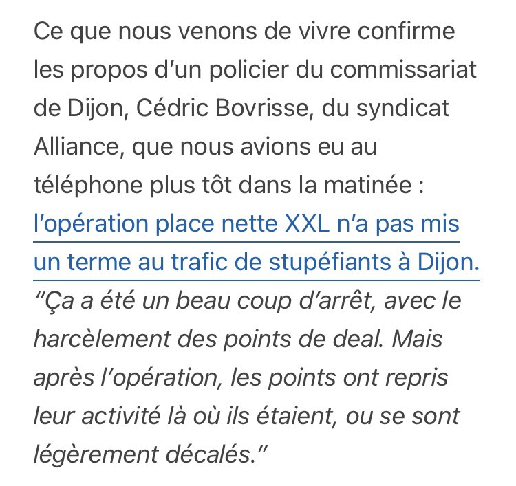 « L’opération #PlaceNetteXXL n’a pas mis un terme au trafic de stupéfiants à Dijon »

Donc quand un prohibo vous assène que la légalisation du cannabis ne mettra pas fin au trafic, et bien dites lui que la prohibition non plus !

#LegalizeFrance