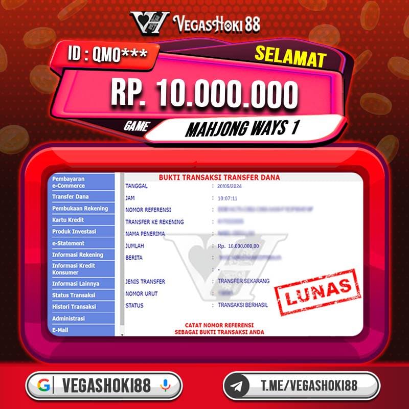 Selamat user ID QMO****
mendapatan jackpot 10.000.000 di Game Mahjong Ways 1

Area Bermain : Vegashooki88
Cari di google : Vegashoki88

#vegashoki88 #vegashoki #vegasgacor #slotviral #pragmatic #slot50 #slot100 #slot500 #slotdana #slotovo #depopulsa #slotpulsa #slotviral