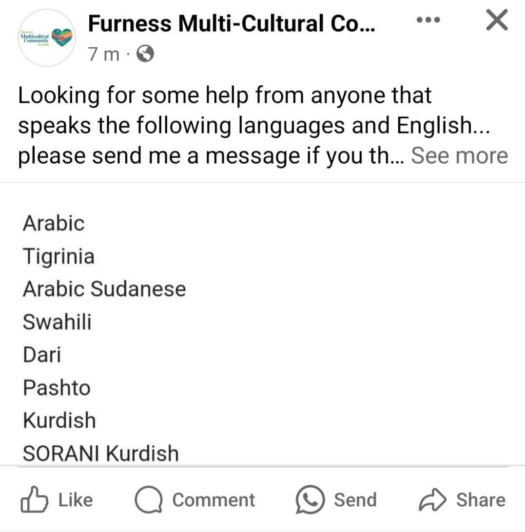 Anyone able to help out with our local refugees? Furness area @UHMBT @ForumFurness @BAME_UHMBT @UhmbStaffSide @cumpstonarchive @antiracistcmbra