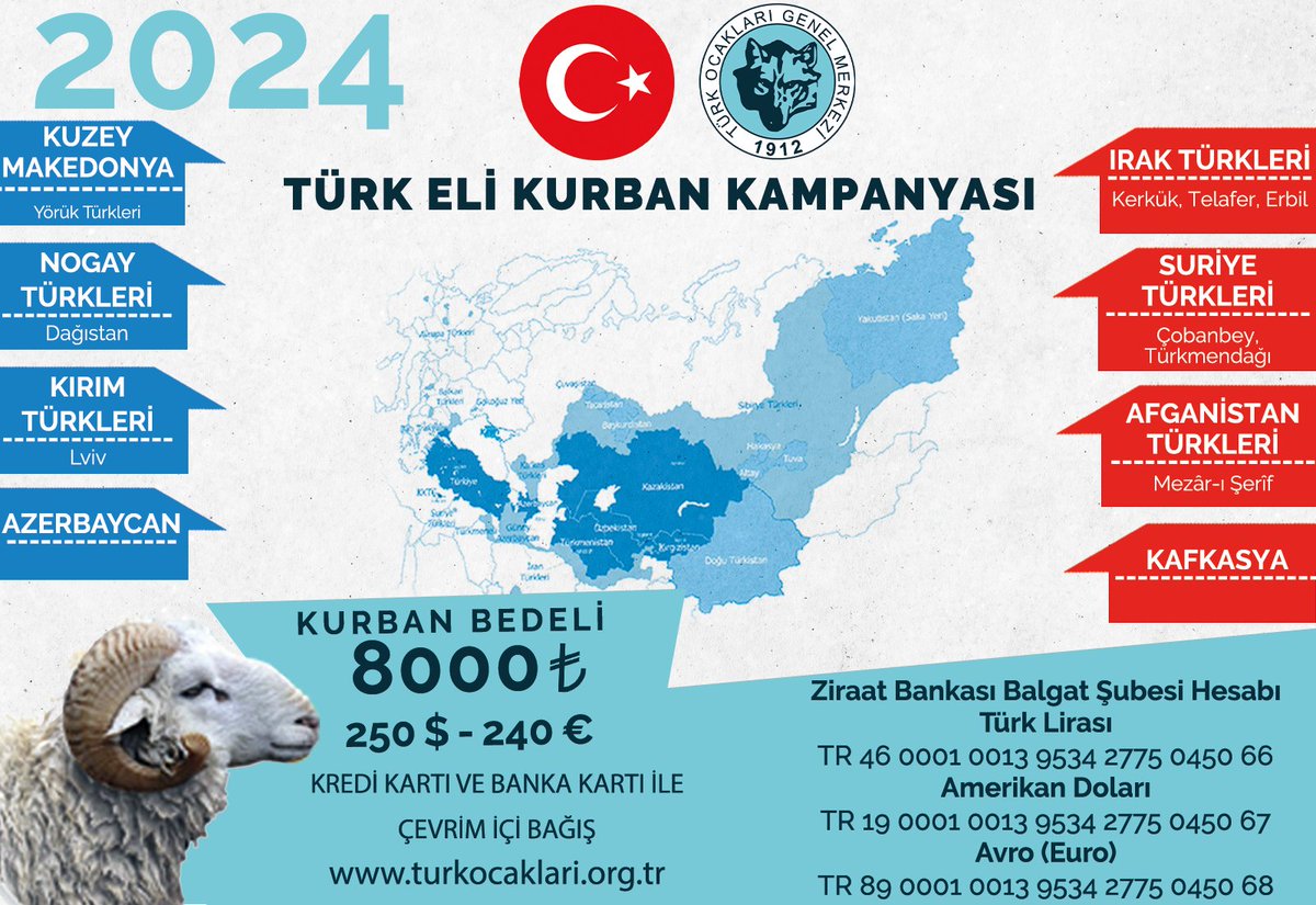 TÜRK ELİ İÇİN KURBAN VAKTİ! 🇹🇷 Türk Ellerindeki soydaşlarımız için kurban bağışlarınızı bekliyoruz. 🔗turkocaklari.org.tr/bagis/9/turk-e…