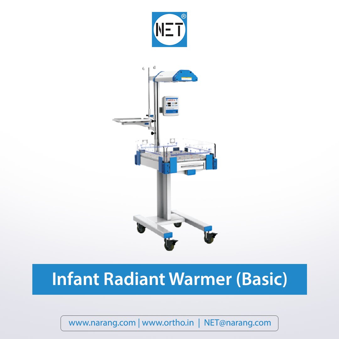 NIC500 Infant Radiant Warmer (Basic) features a microprocessor-based servo control with automatic and manual modes, a display for set and skin temperatures, and audio-visual alarms for various failures ... narang.com/infant-care-ba…