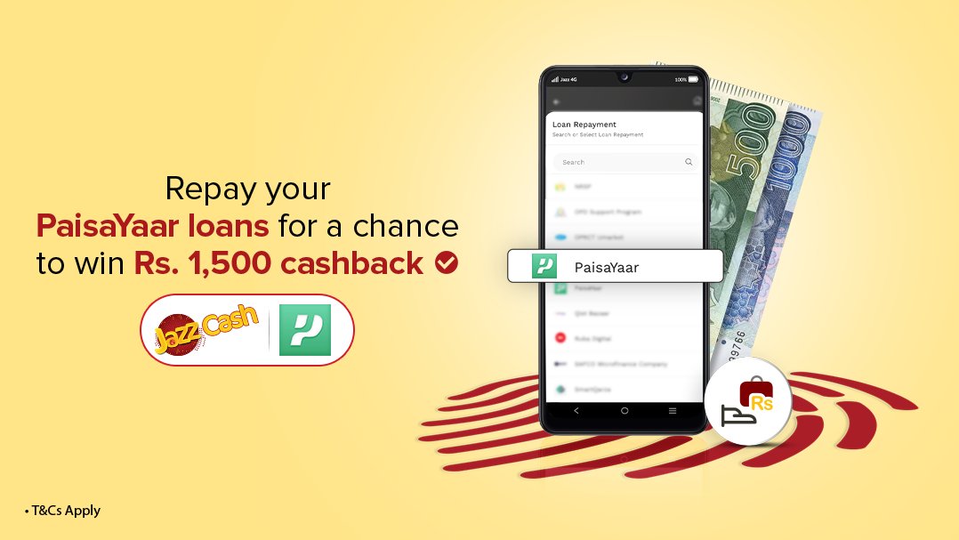 JazzCash users! Settle your PaisaYaar loans via JazzCash and stand a chance to win Rs. 1500 cashback. Download JazzCash and don't miss out on this golden opportunity: bit.ly/3CS8cti
