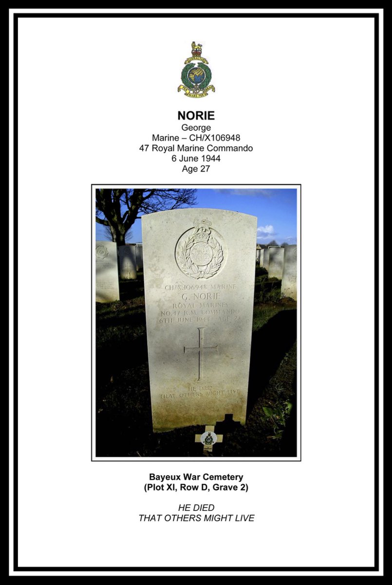 On each of 46 days leading to #DDay80, we remember one of 46 men of 47 (Royal Marine) Commando killed, drowned or mortally wounded in their #DDay mission Operation Aubery.

Today (D-17) we remember Marine George NORIE of #Durham and #Newcastle #TyneAndWear