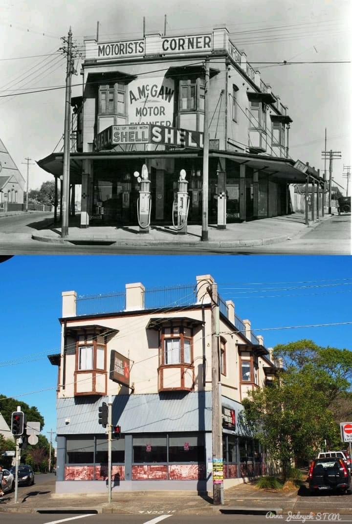 1936 ~ 2024 From the garage to the restaurant. This building still sells fuel, only of a different nature. Marrickville, corner of Marrickville and Petersham Roads. Photos: Marrickville Library / A Jedrych