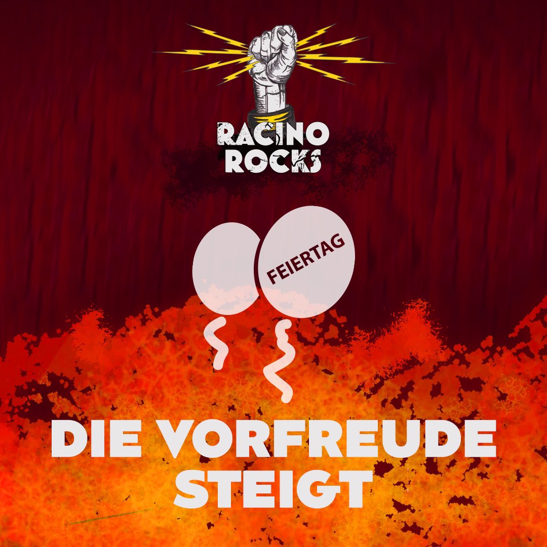 Feier-Tag! ￼
Nur noch 12 Tage bis #RacinoRocks2024
Genießt den Feiertag in Vorfreude auf großartige Musik, fantastische Atmosphäre und unvergessliche Erlebnisse! ￼
#Metallica #FiveFingerDeathPunch #Unpeople #IceNineKills