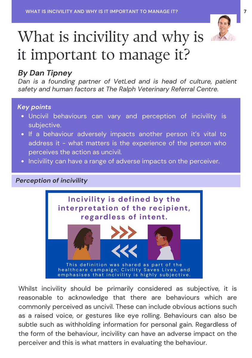 #sneakpeek of Dan Tipney's section from our incivility guide for #veterinary contexts (<a href="/vetledteam/">VetLed</a>). This guide will launch in June and is available for free to vet practices and organisations, just complete this form to pre-order your copy: viis.abdn.ac.uk/snapwebhost/s.…
