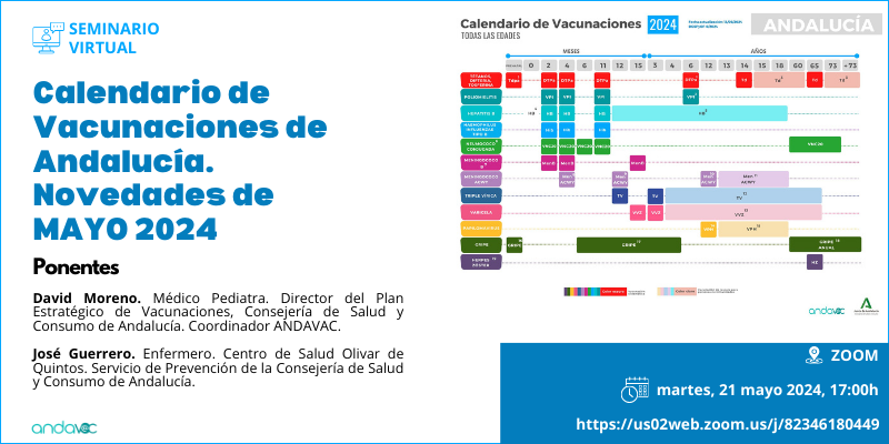 NUEVA FECHA
Seminario Virtual 🖥️
Calendario de #Vacunación Andalucía. Novedades Mayo 2024

🗓️ 21 de mayo de 2024
🕔 17:00h

ℹ️ easp.ws/vac24x

Este seminario se emitirá en abierto a través de zoom, no precisa inscripción, no conlleva certificado <a href="/Andavac_/">Andavac</a>