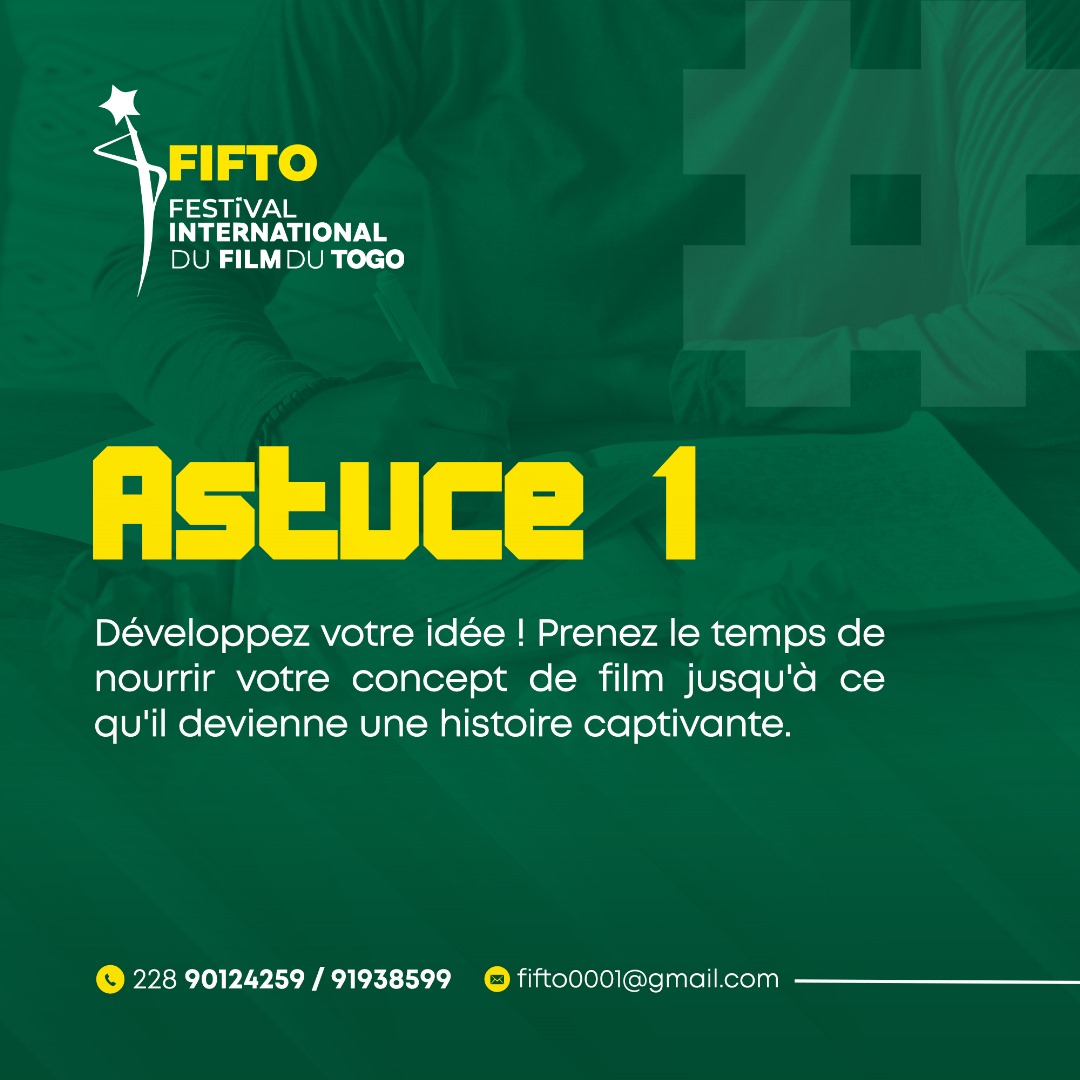 fifto_tg's tweet photo. 🌟🎬 Nouvelle semaine, nouvelle astuce cinéma!💡 Nourrissez votre passion avec une astuce cinéma : développez votre idée, explorez chaque angle, et laissez libre cours à votre créativité ! 🎥💫 Ensemble, cultivons le potentiel de vos idées en évolution ! 🌟✨ #FIFTO #Astuce https://t.co/gTw1WhDqOW