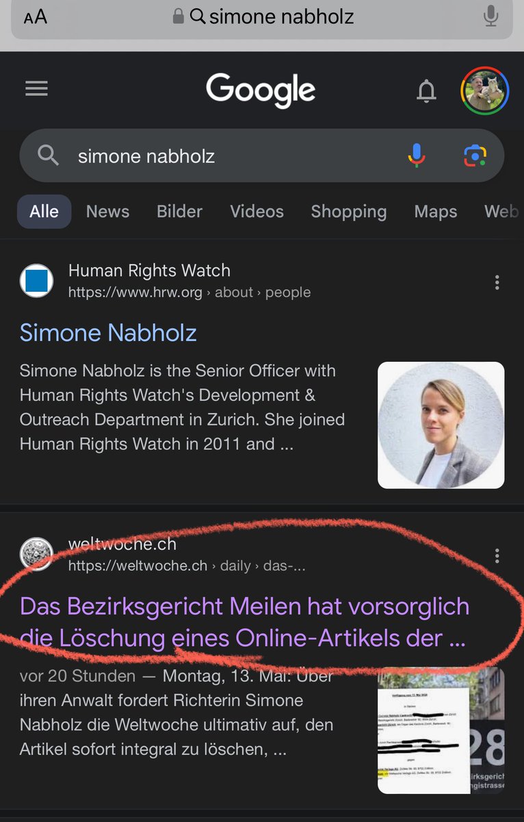 Wenn man „Simone Nabholz“ googelt, erscheint der Name der Frau, der von Experten Gesinnungsjustiz zugeschrieben wird, bereits an zweiter Stelle. Da geht noch mehr! Es gilt die Unschuldsvermutung.