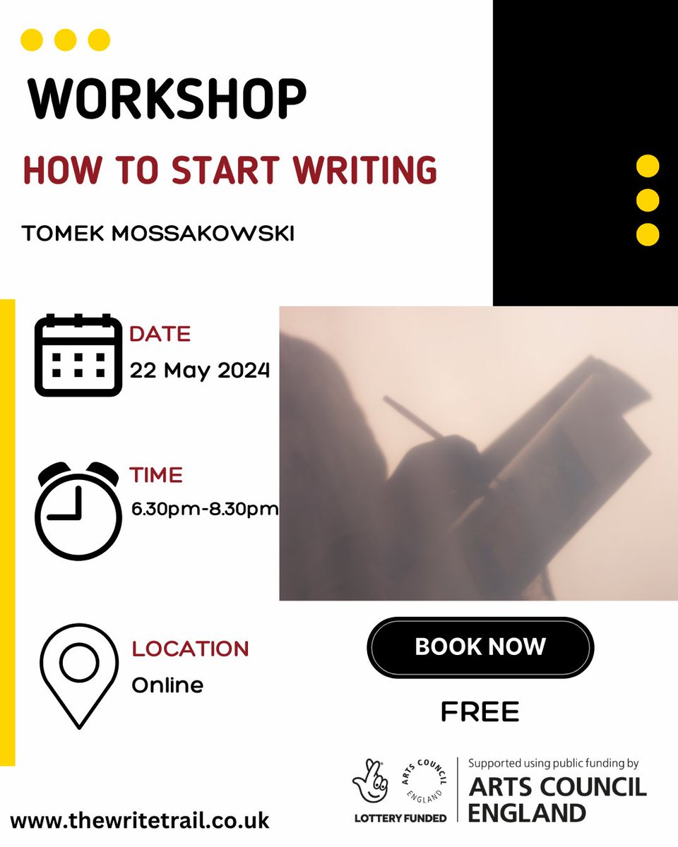 HAPPY #CreativityandWellbeingWeek !

Check out ⬇️ what we have lined up for you this week! 

📅 22 May 2024
⏰ 6.30pm - 8.15pm
📍 ONLINE    
🎫 Ticketed+FREE
 
thewritetrail.co.uk 

#ACESupported #LetsCreate #CreativeHealth #thewritetrail #writingtips #creativityweek #writing