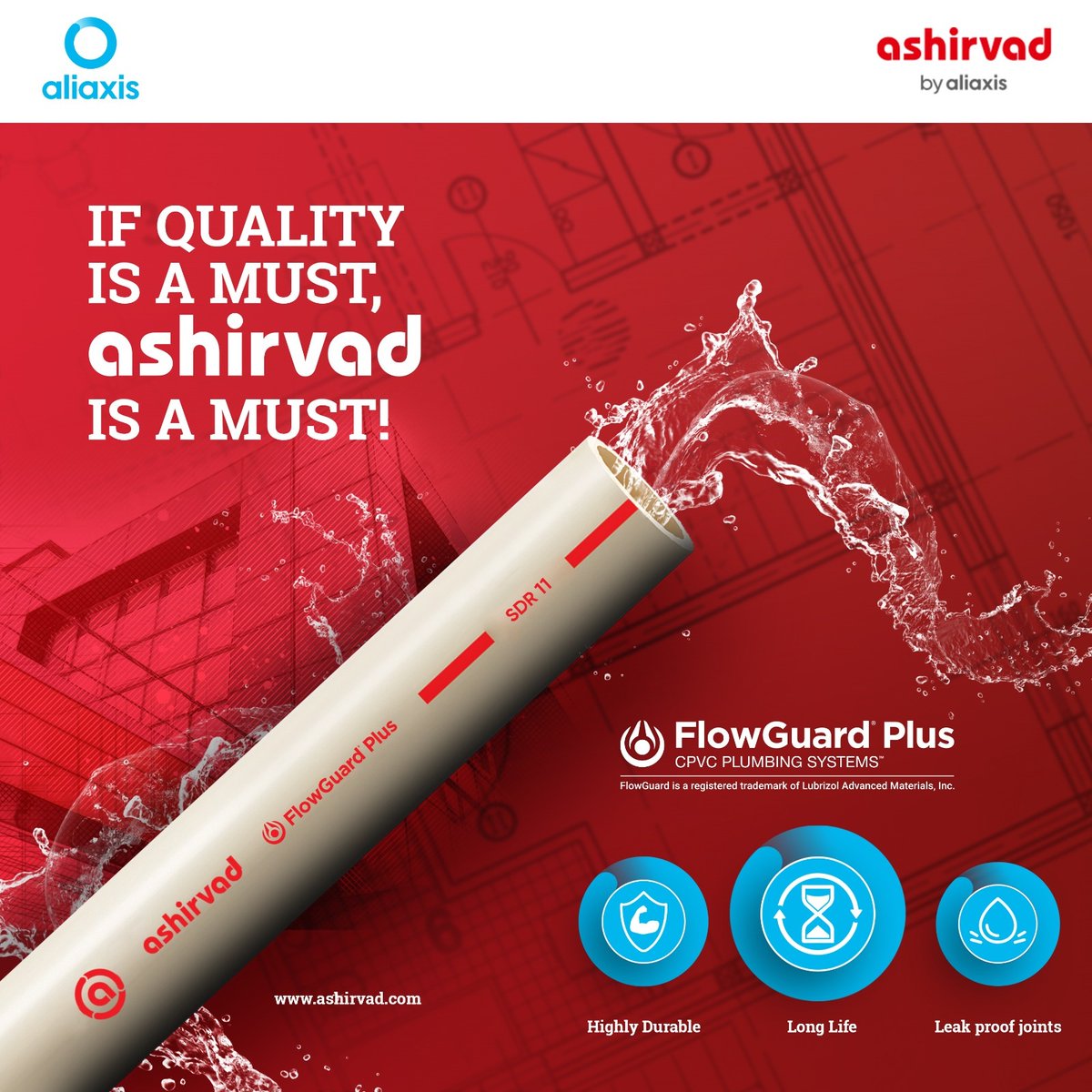 When it comes to quality plumbing, there's only one name you can trust: Ashirvad. Our FlowGuard Plus CPVC Plumbing Systems are built to last, offering unparalleled durability, a long lifespan, and leak-proof joints.