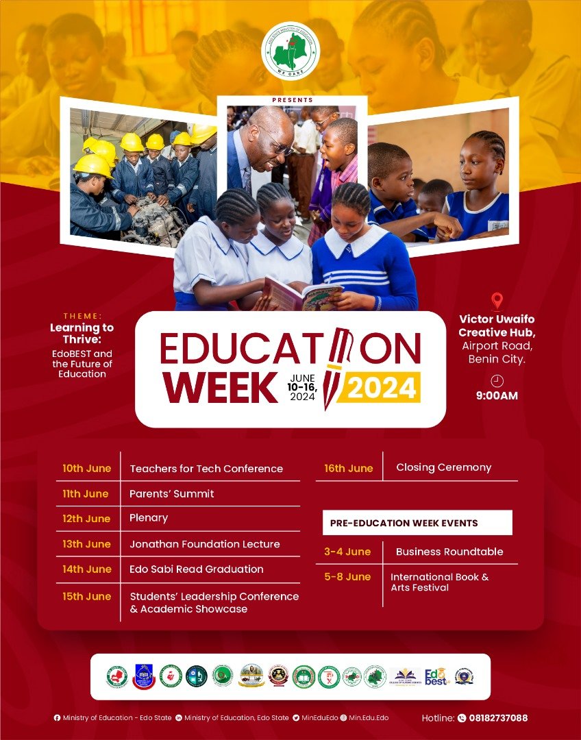 MinEduEdo's tweet photo. Edo Education Week starts in 14 days!

Join us and be a part of the movement! 

Tell the Edo Education story!

#EdoEducationWeek 
#EdoAnthem https://t.co/ZG3gwDXFxx